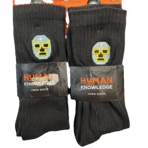 2 Pair MENS HUMAN KNOWLEDGE CREW SOCKS Size 6-12 NEW NWT BLACK LOT OF 2